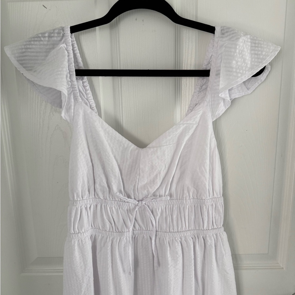NWT SO white dress Seersucker midi flutter sleeve milkmaid dress size medium - Picture 3 of 16